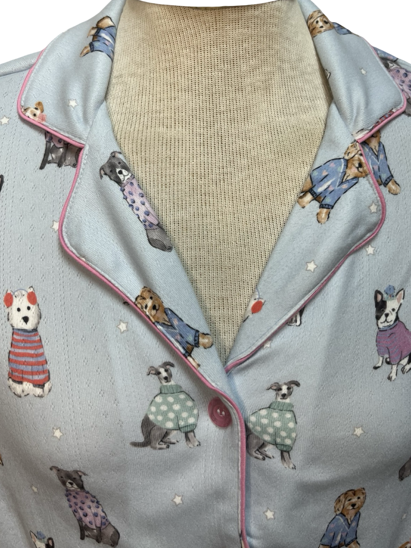 Doggone Cold Dog Print Pointelle PJ Pant Set Blue Haze