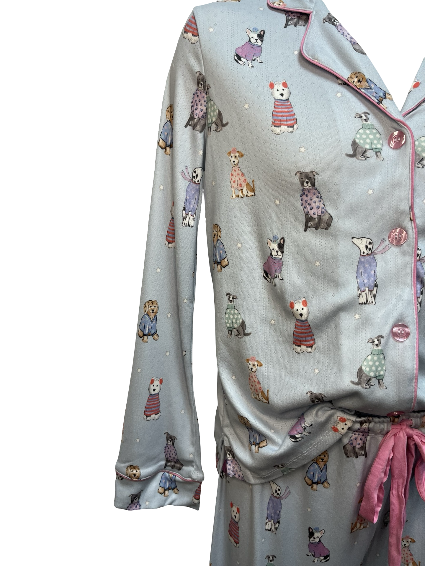 Doggone Cold Dog Print Pointelle PJ Pant Set Blue Haze