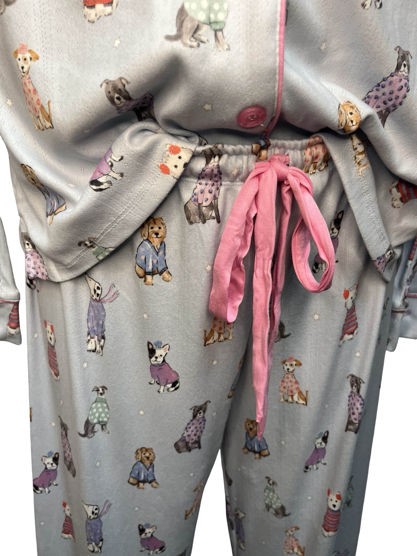 Doggone Cold Dog Print Pointelle PJ Pant Set Blue Haze