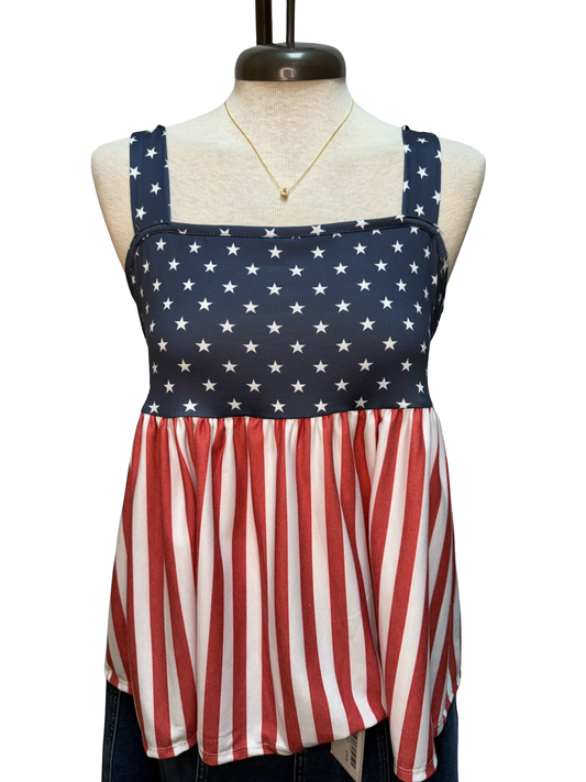 Patriotic American Flag Babydoll Tank Top