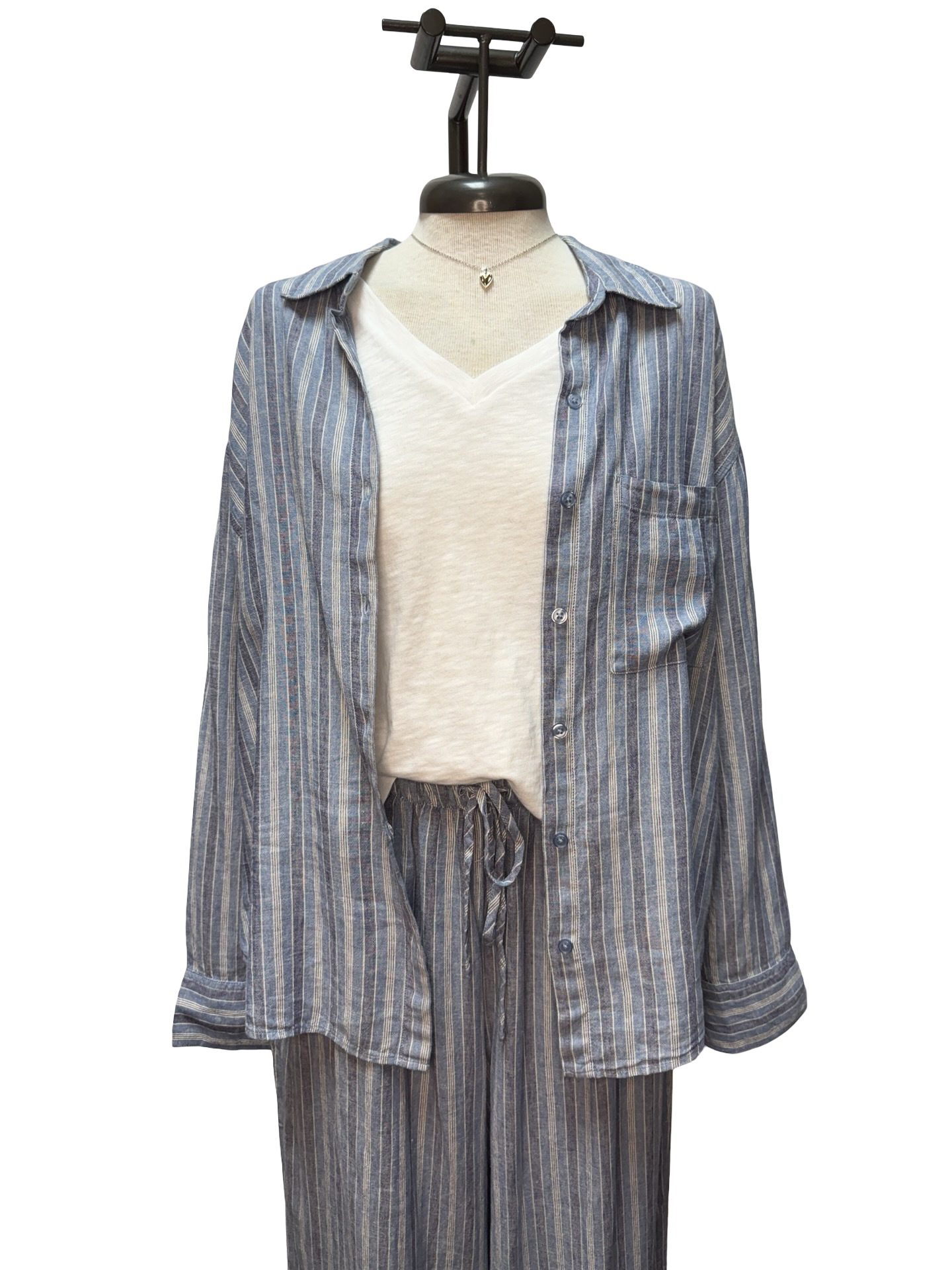 Perfect Striped Button Up Top Indigo