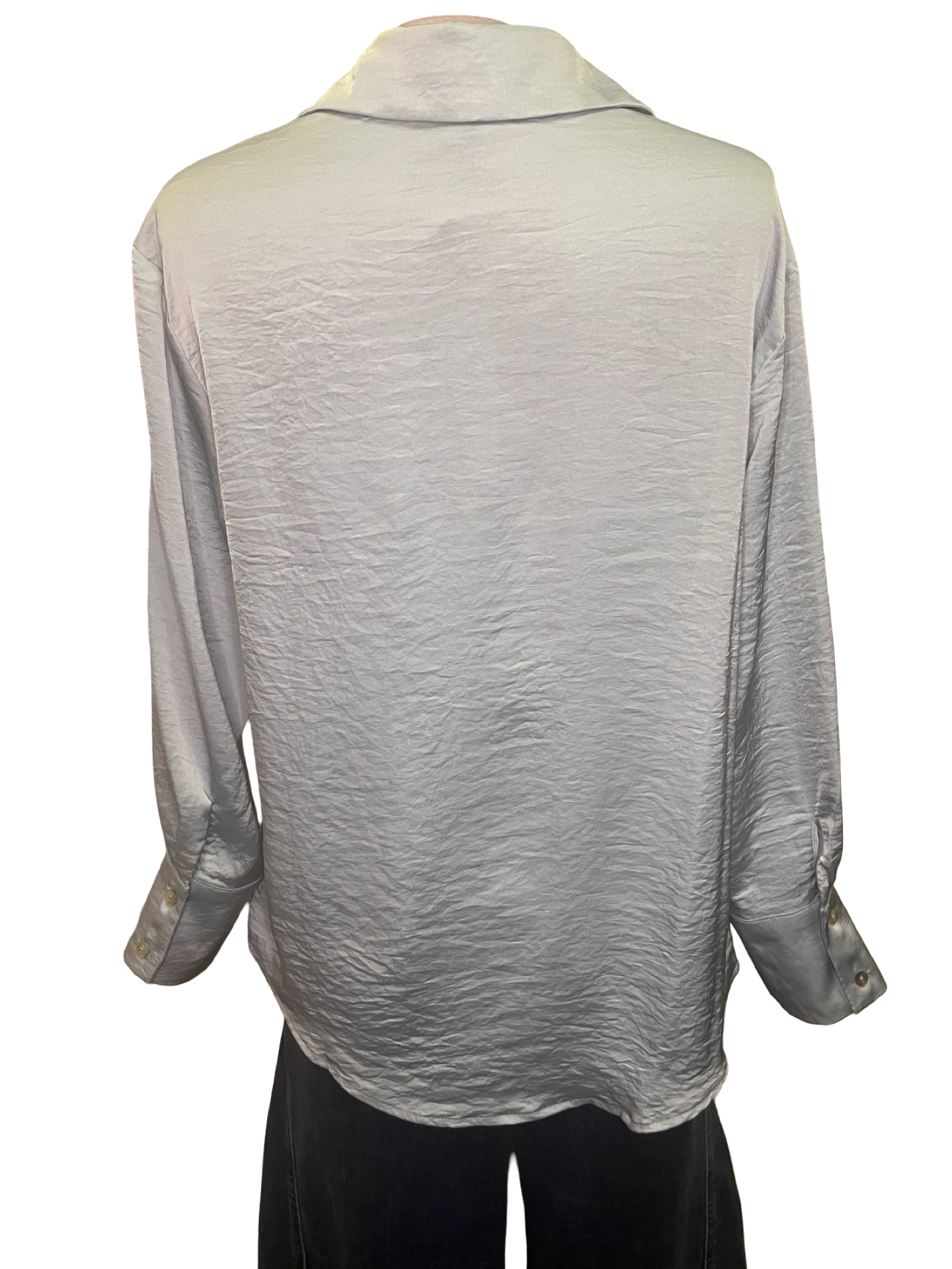 Shimmer Button Down Woven Top Ice Blue