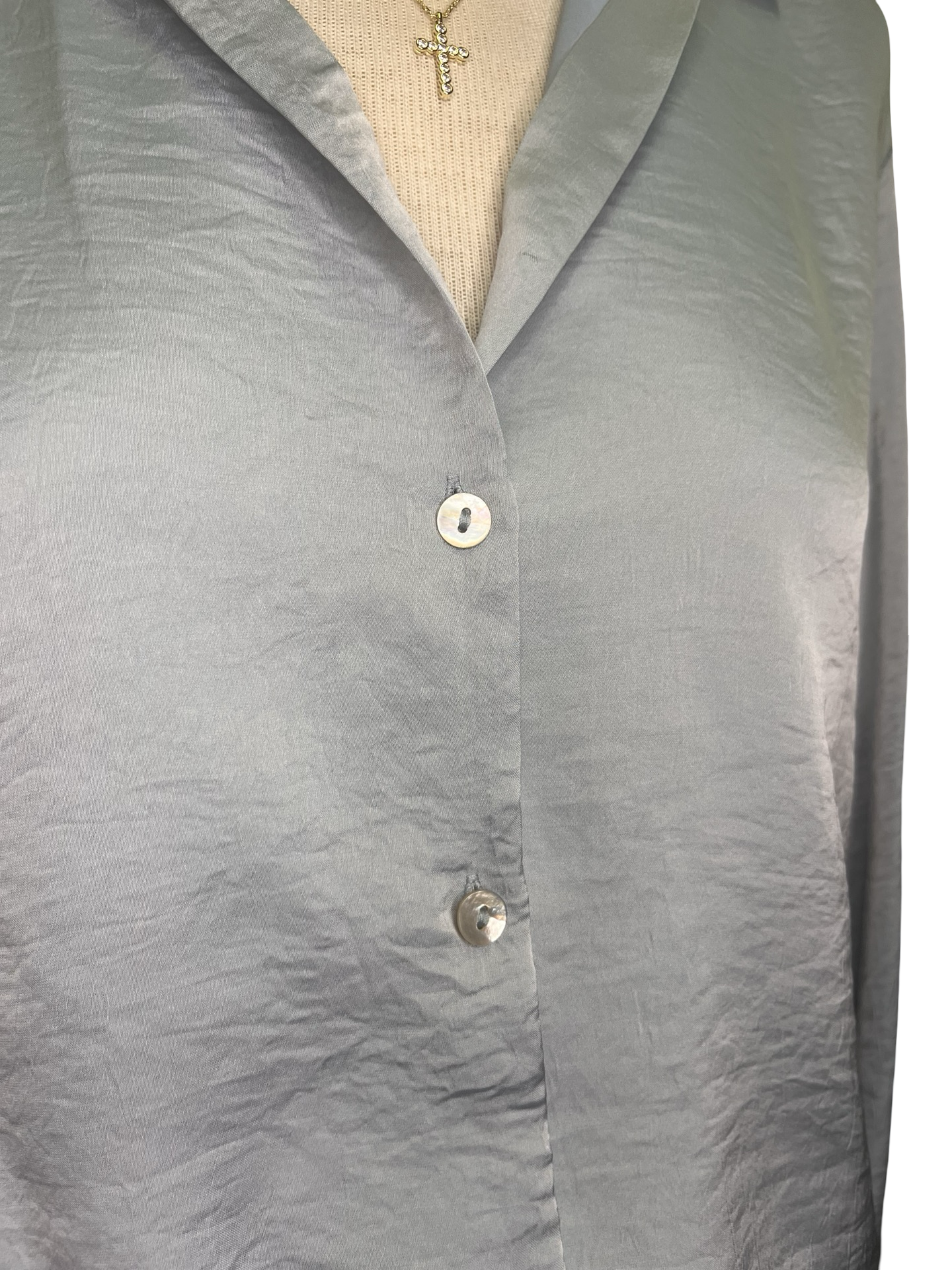 Shimmer Button Down Woven Top Ice Blue