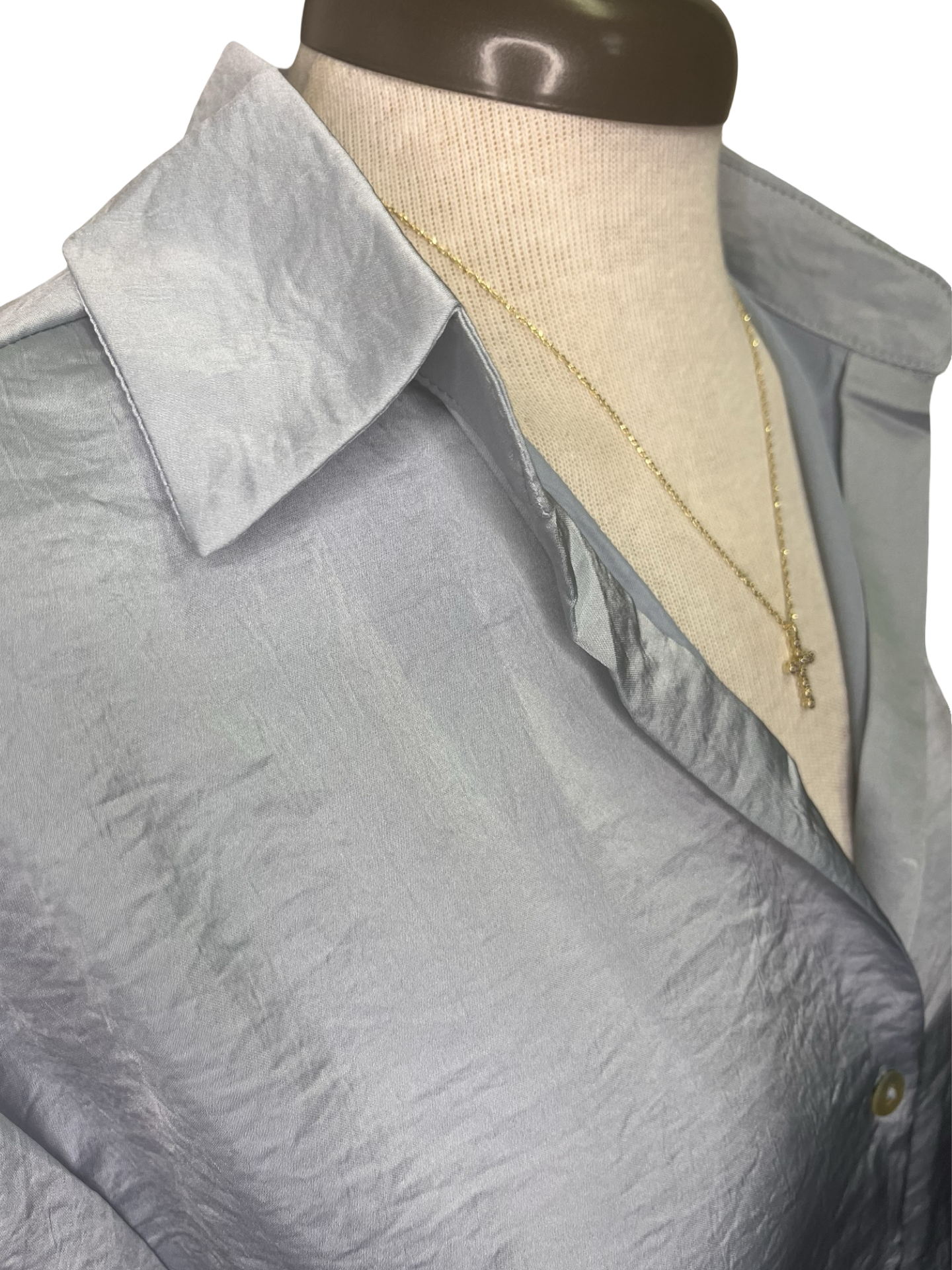 Shimmer Button Down Woven Top Ice Blue