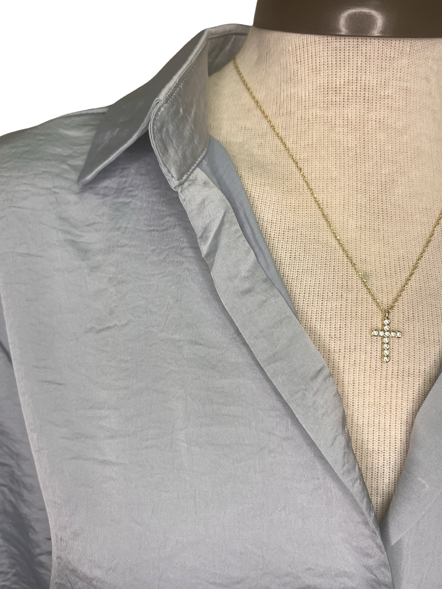 Shimmer Button Down Woven Top Ice Blue