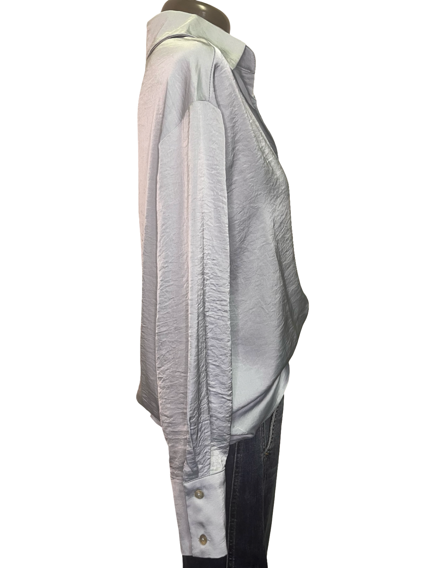 Shimmer Button Down Woven Top Ice Blue