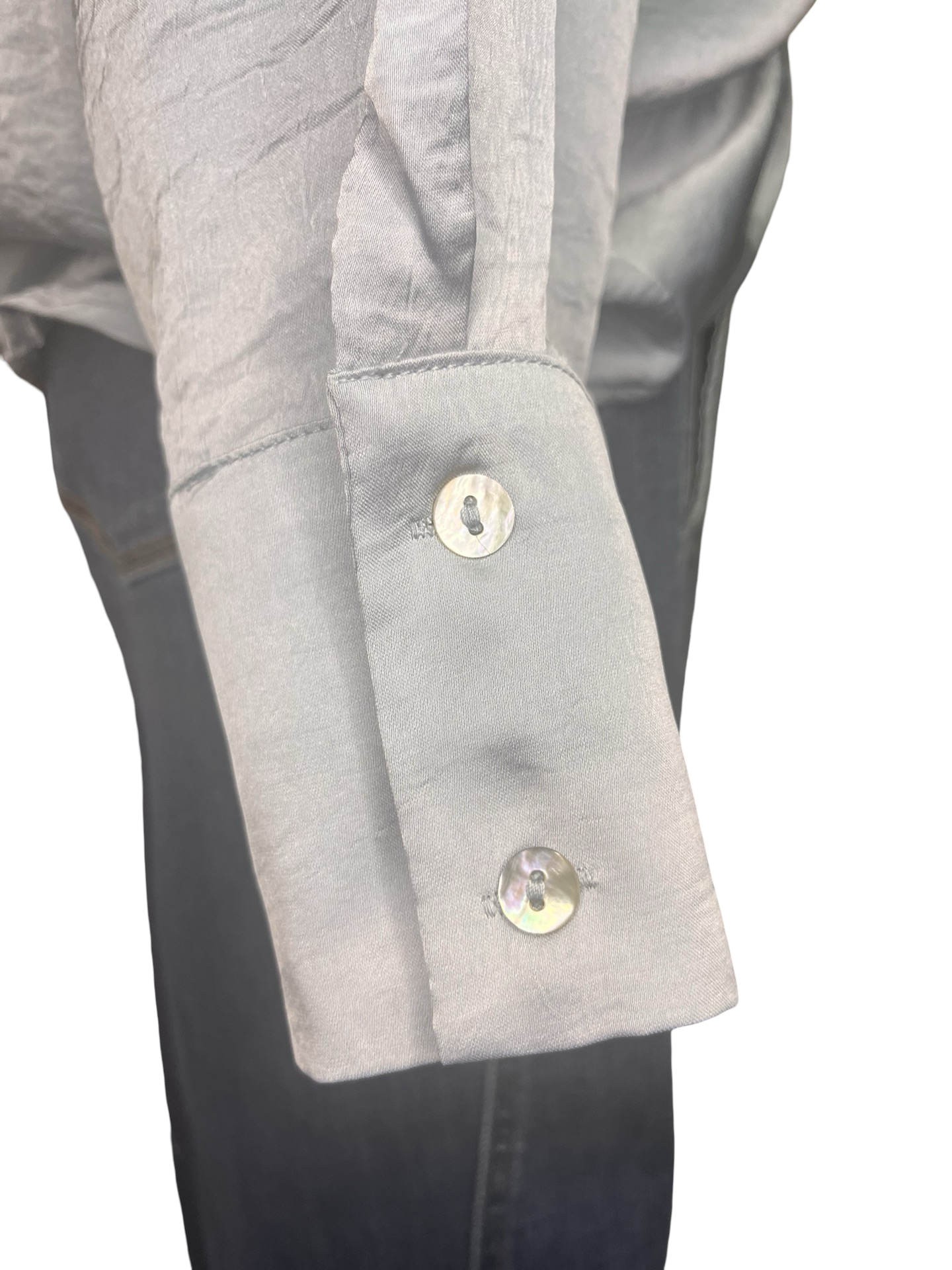 Shimmer Button Down Woven Top Ice Blue