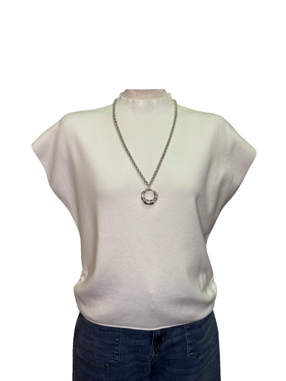 Sweater Vest with Shirring Detail Off White