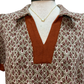 Printed Collared Puff Sleeve Top Chestnut