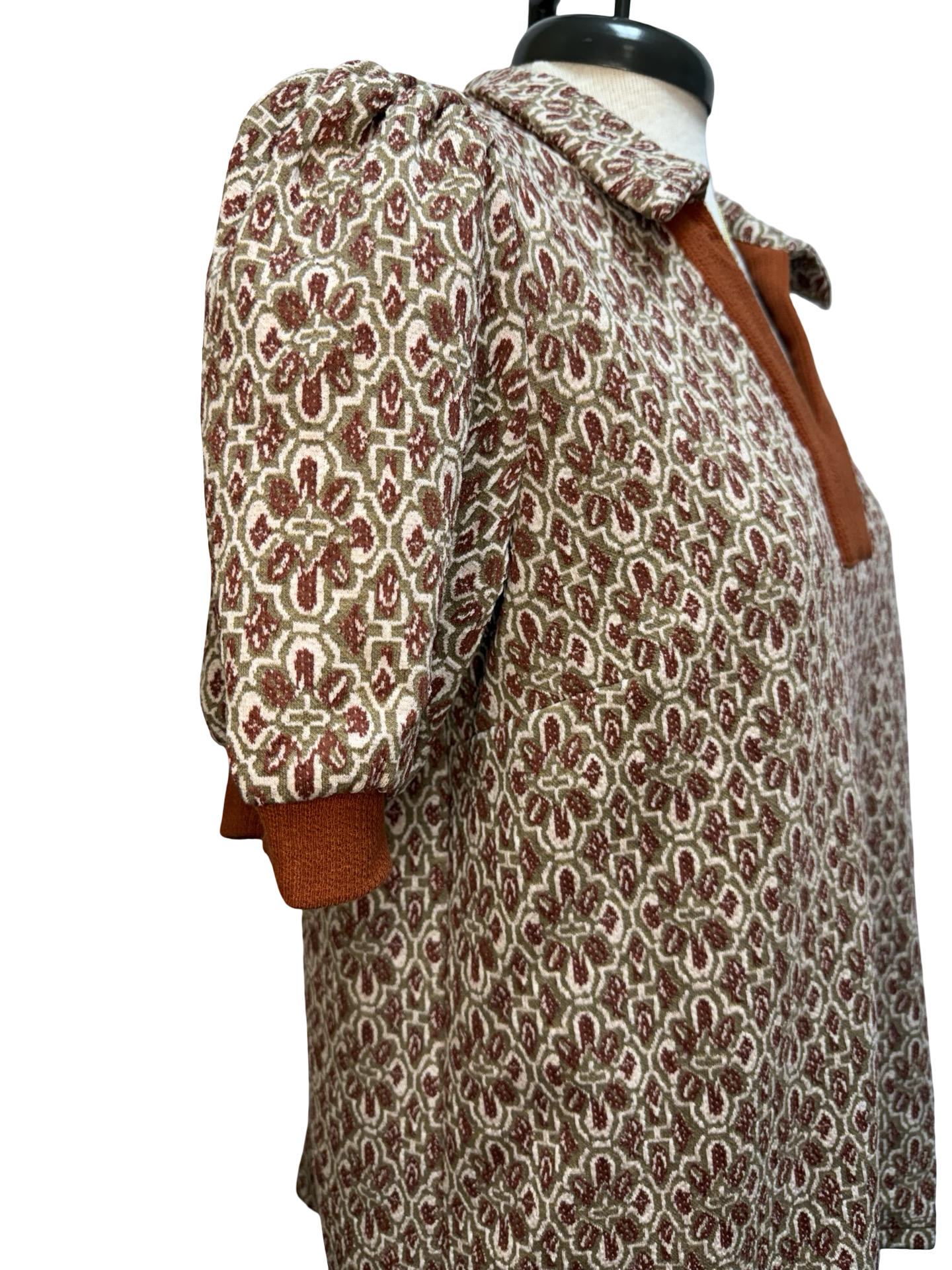 Printed Collared Puff Sleeve Top Chestnut