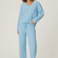 Cozy Chenille Cable Knit Cloud Blue V Neck Lounge Set
