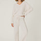 Cozy Chenille Cable Knit Ivory V Neck Lounge Set