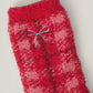Red Plaid with Embroidered Bow Cozy Socks
