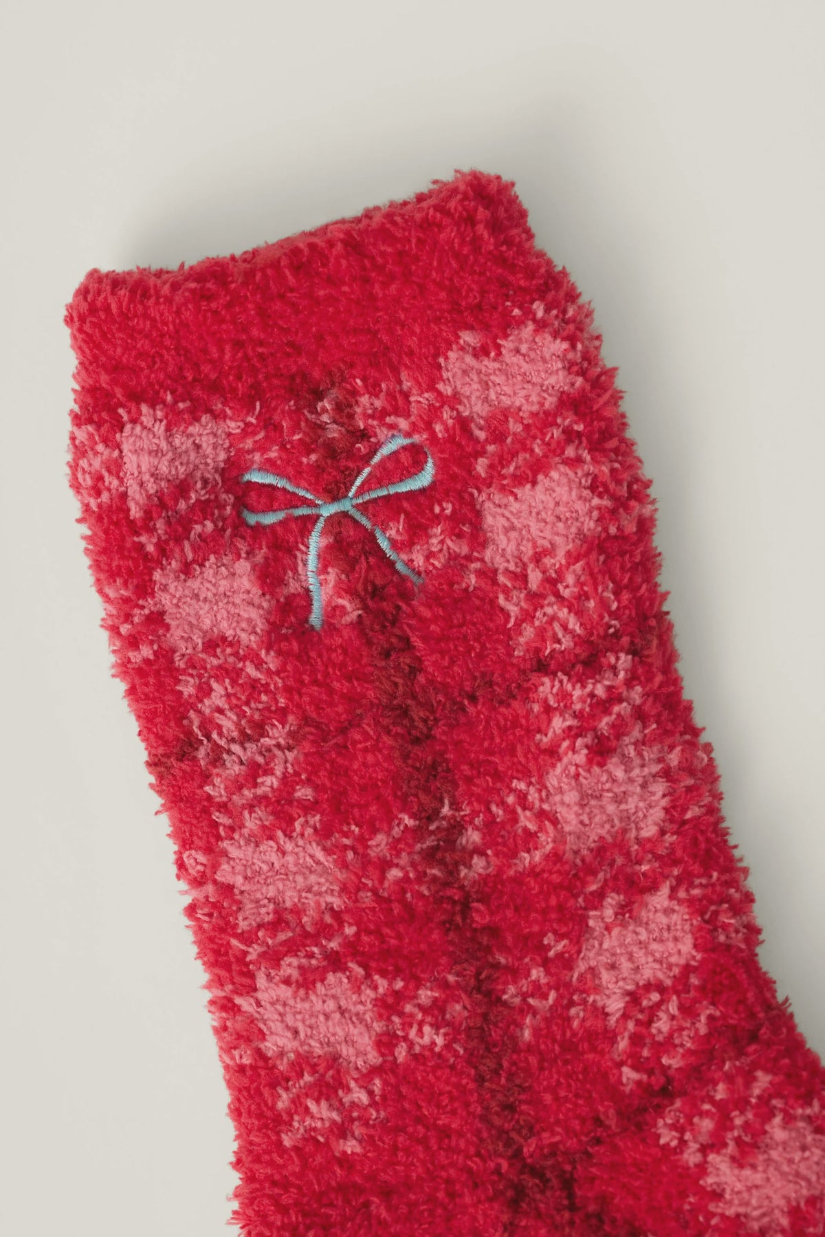 Red Plaid with Embroidered Bow Cozy Socks