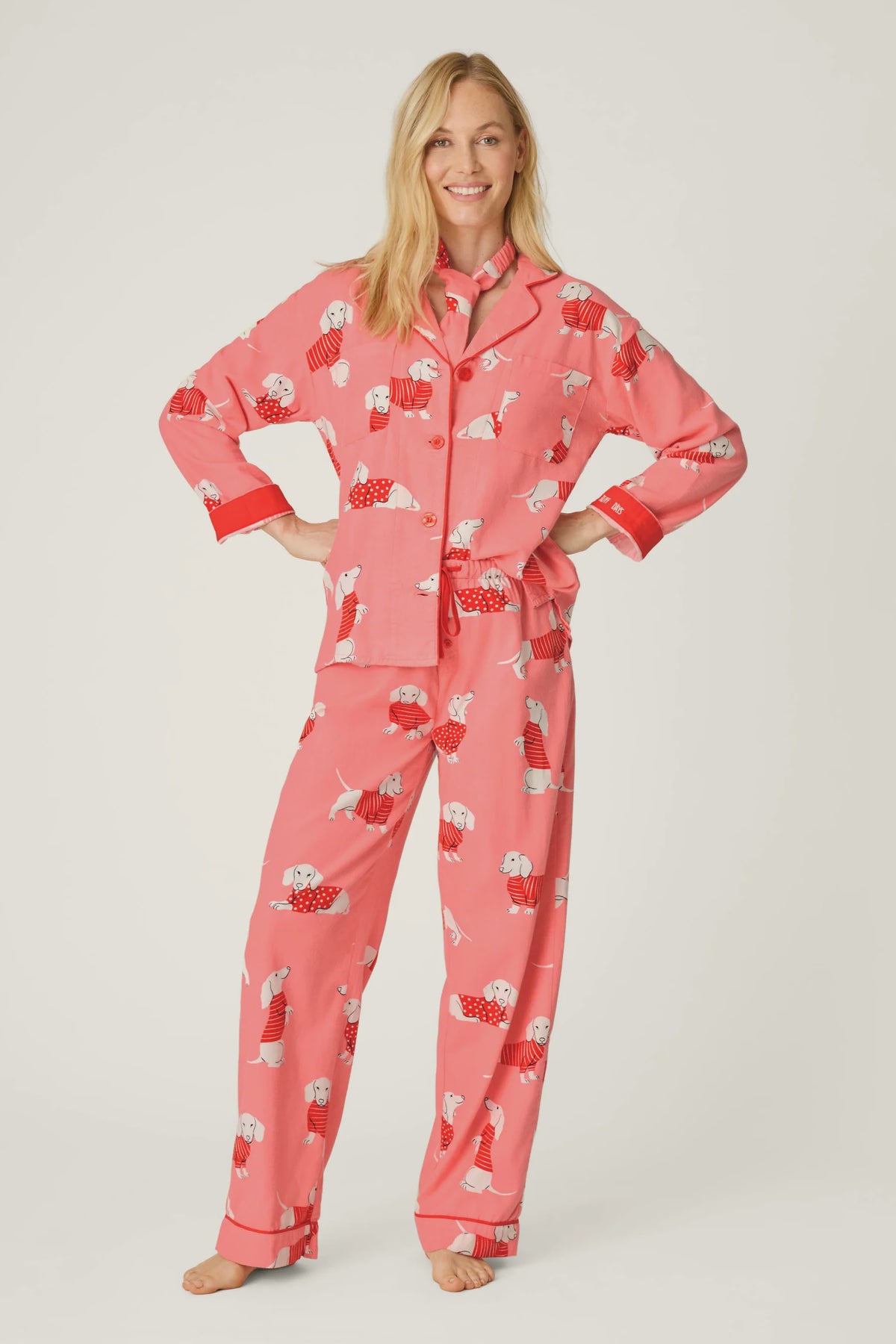 Dachsund Print 3-Piece Flannel PJ Set