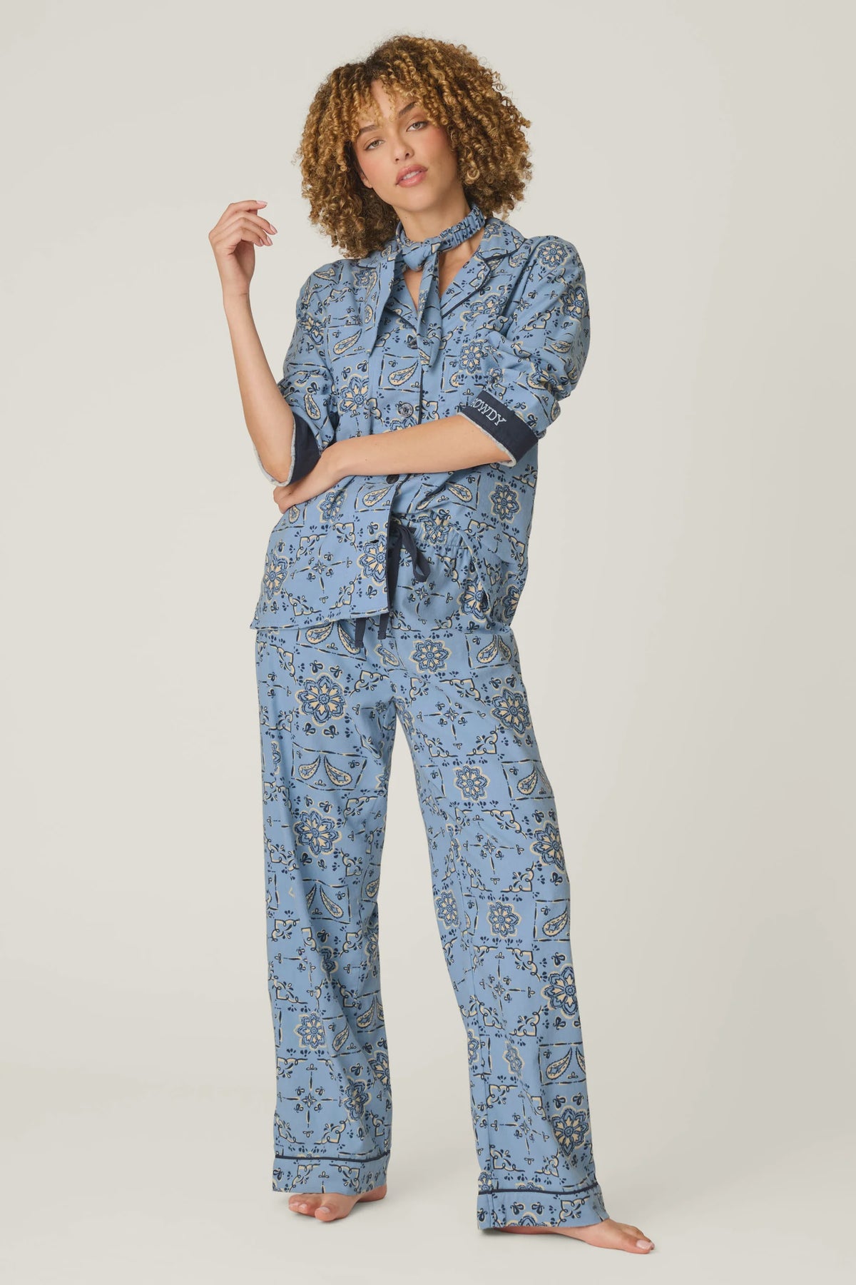 Classic Paisley Bandana Print 3-Piece Long Sleeve Flannel PJ Set
