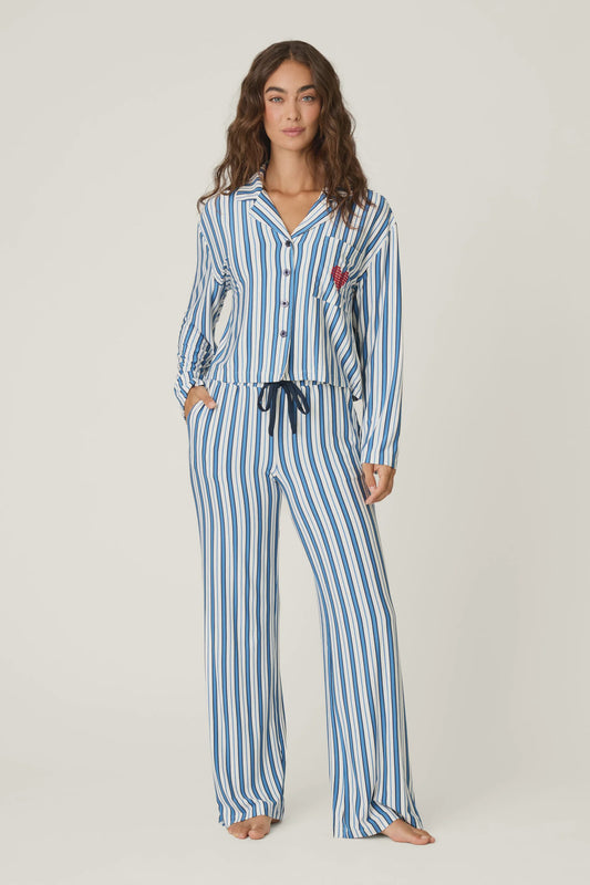 Soiree Dreams Blue Stripe Long Sleeve PJ Set