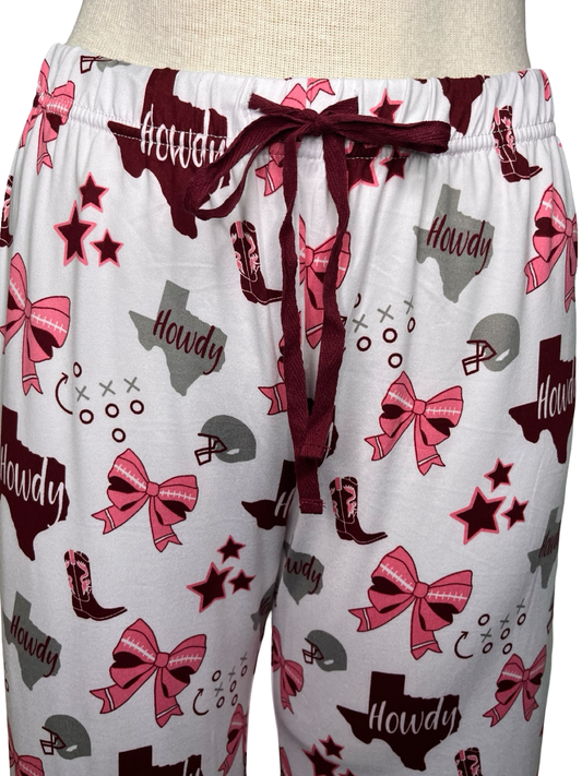 Put a Bow On It Sleep Pants White/Maroon/Pink