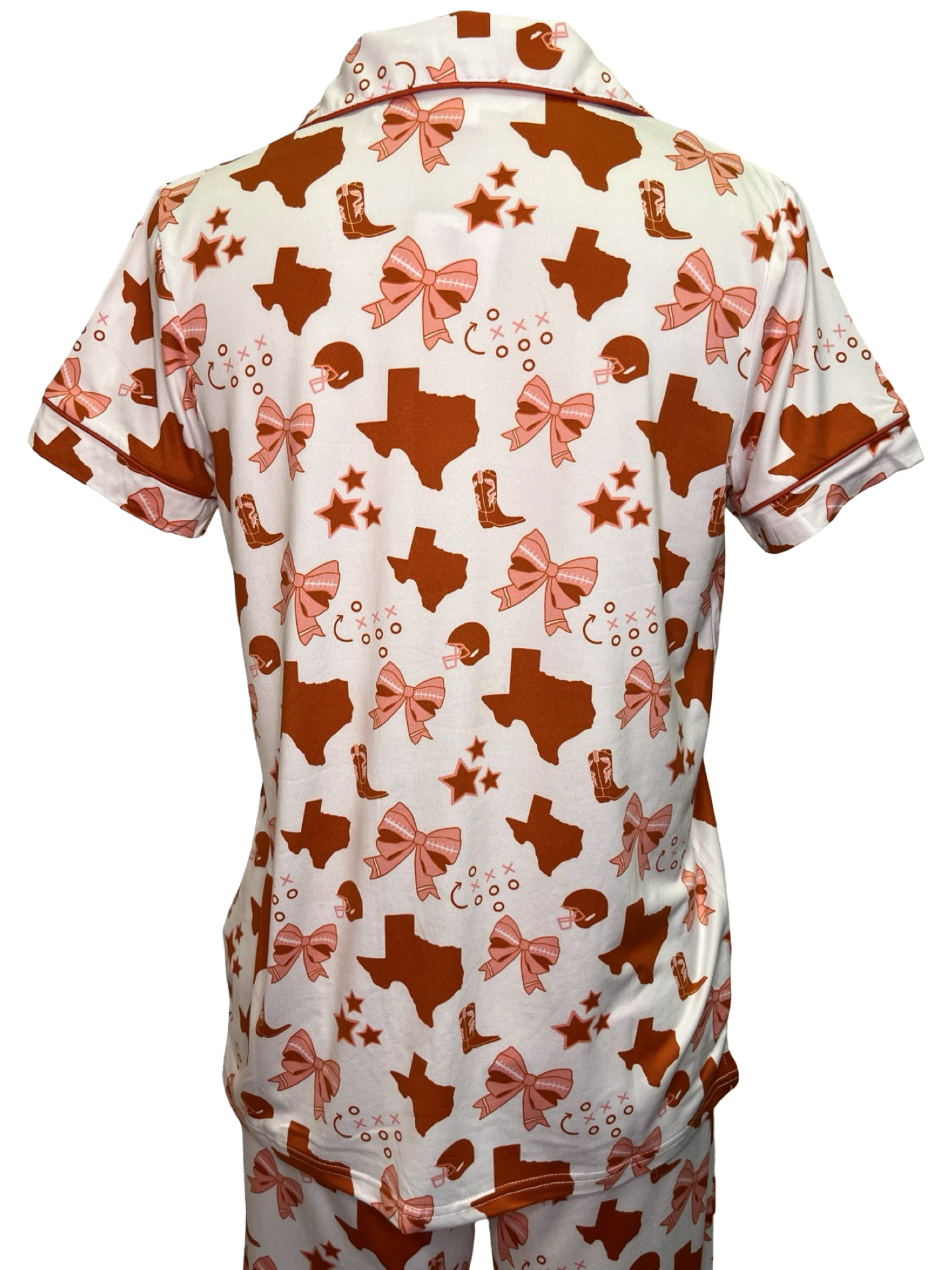 Put a Bow On It Short Sleeve Button Up Sleep Shirt White/Burnt Orange/Pink