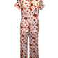 Put a Bow On It Short Sleeve Button Up Sleep Shirt White/Burnt Orange/Pink