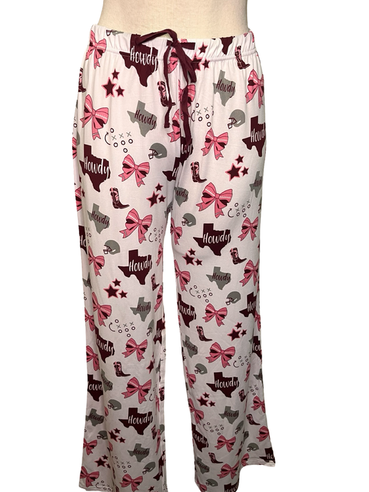 Put a Bow On It Sleep Pants White/Maroon/Pink