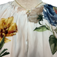 Ruffled Keyhole Neck  Long Sleeve Floral Blouse Pearl