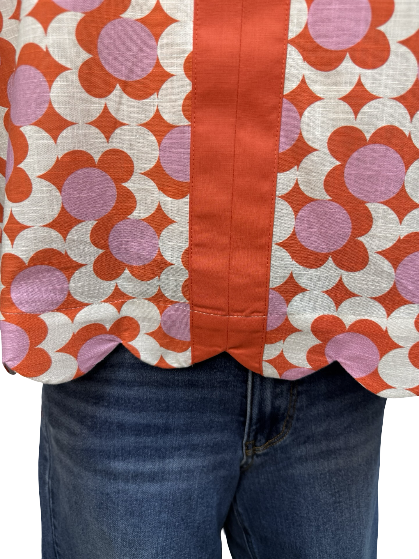 Scallop Hem Printed Top Coral