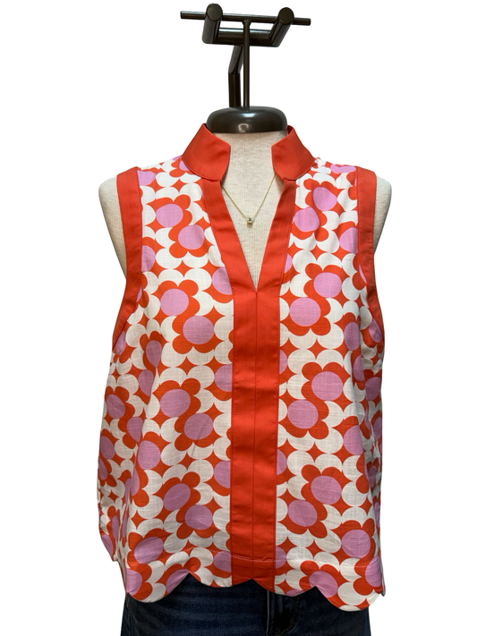 Scallop Hem Printed Top Coral