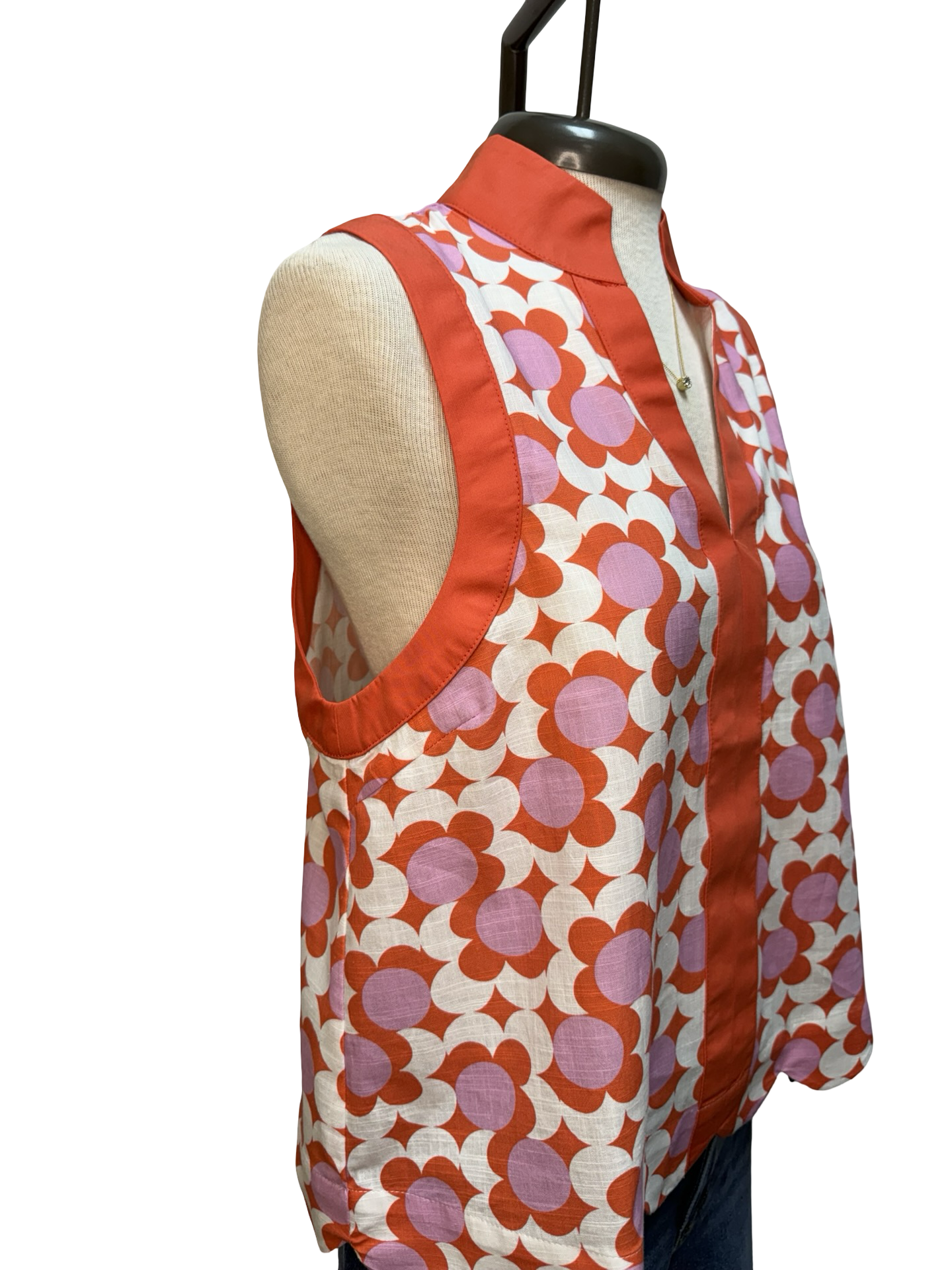 Scallop Hem Printed Top Coral