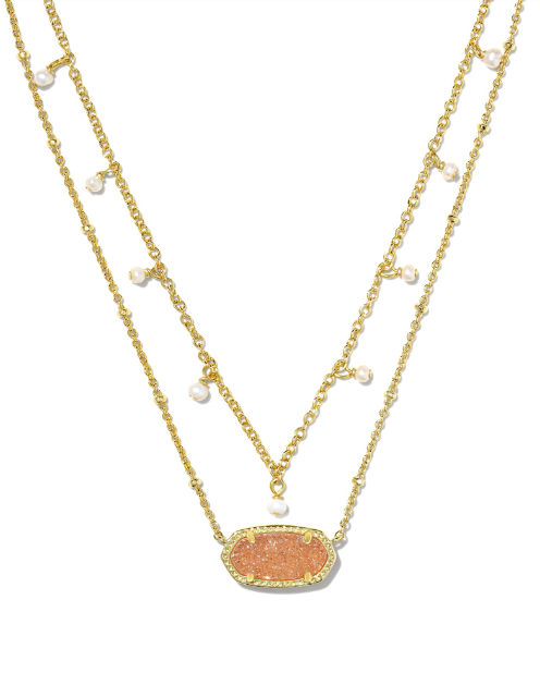 Elisa Pearl Multi Strand Necklace Gold Sand Drusy
