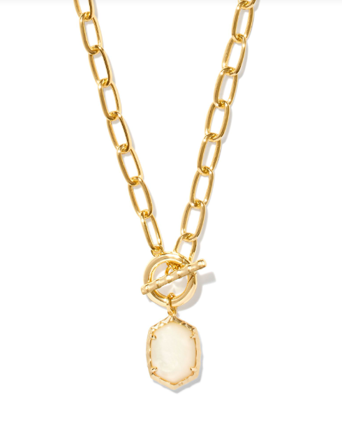 Daphne Link and Chain Necklace Gold Ivory Mother of Pearl