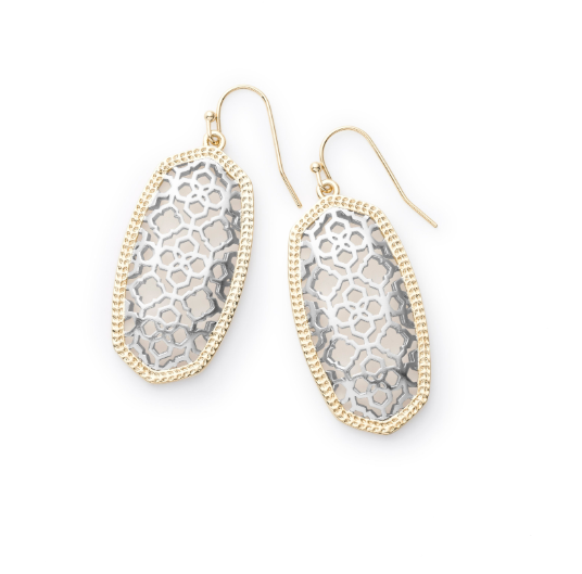 Elle Drop Earrings Gold Silver Filigree Mix