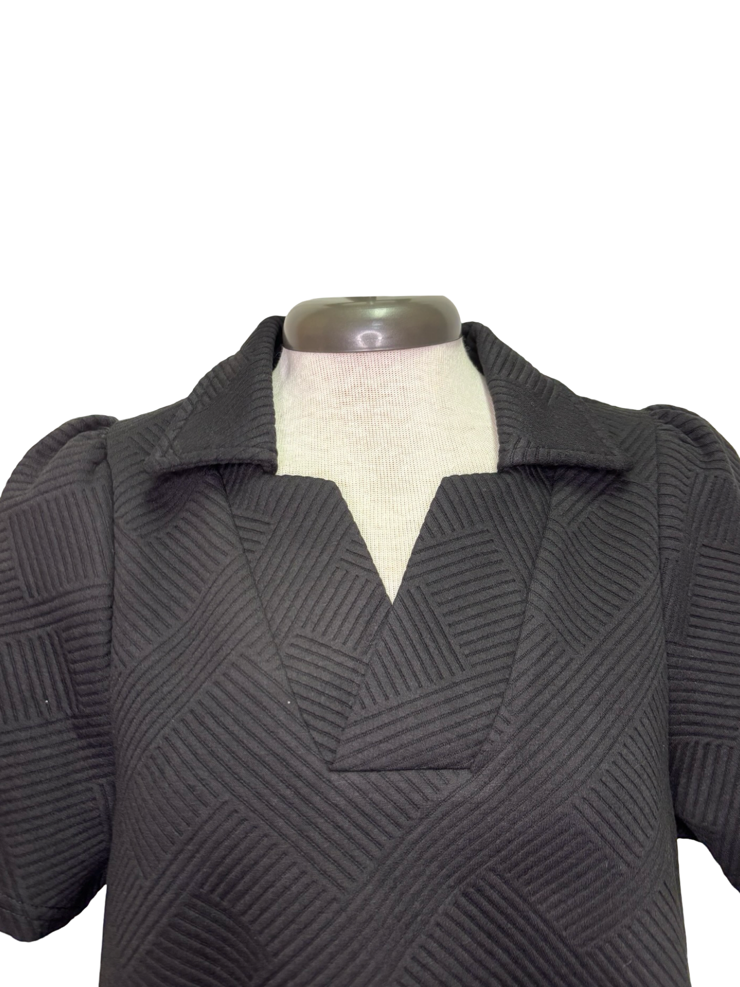 Collared Textured Dress Black