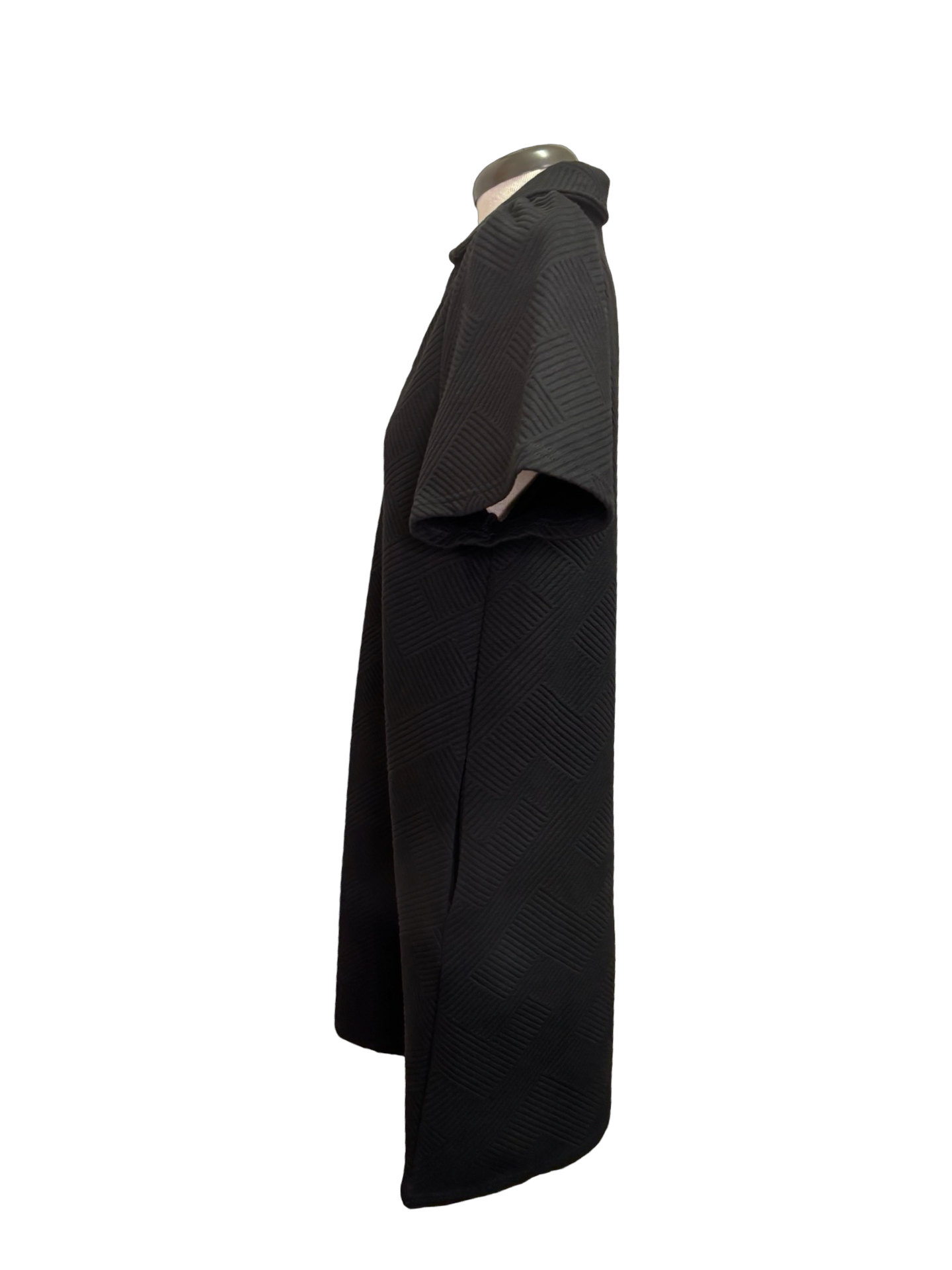 Collared Textured Dress Black