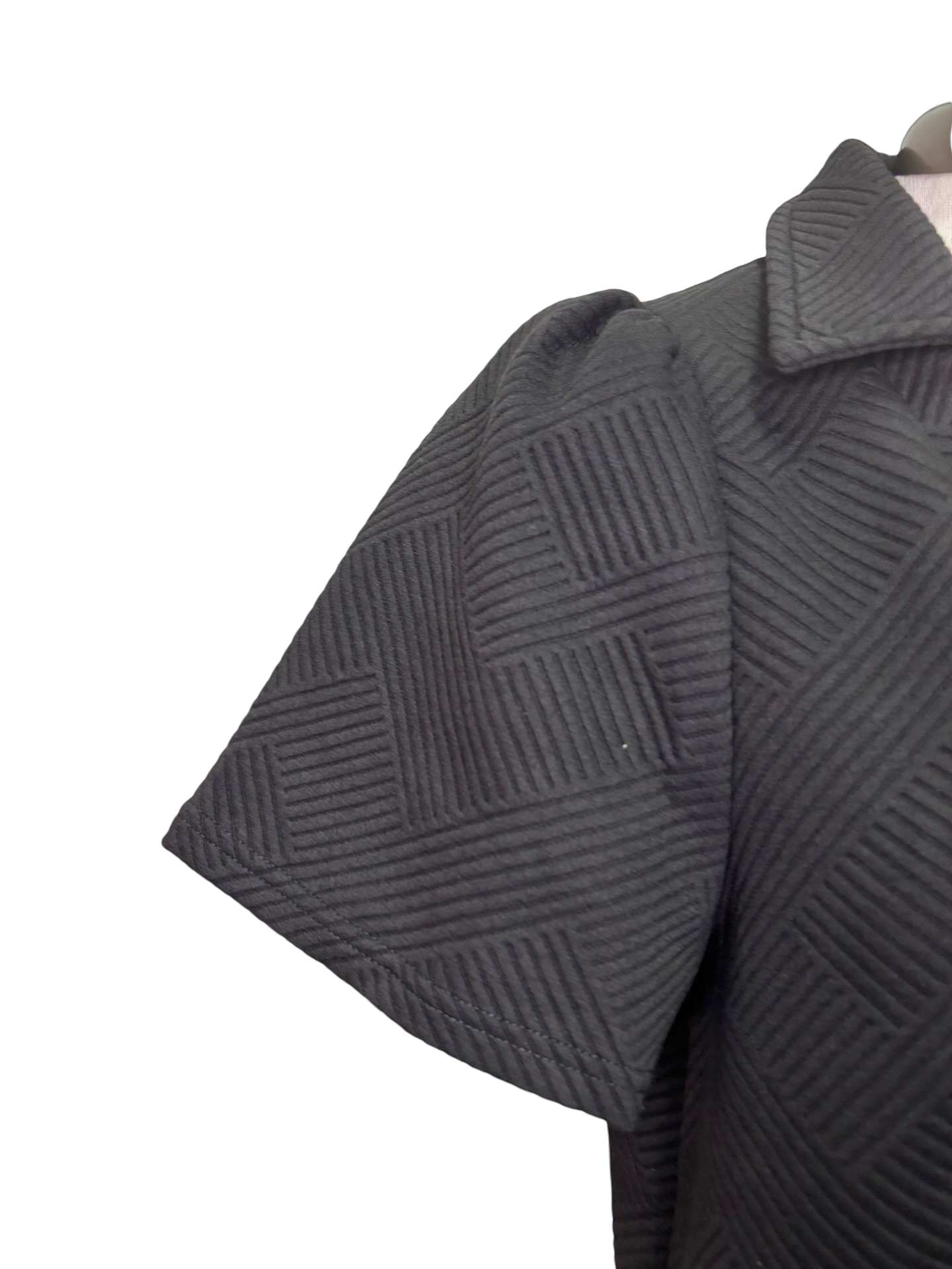 Collared Textured Dress Black