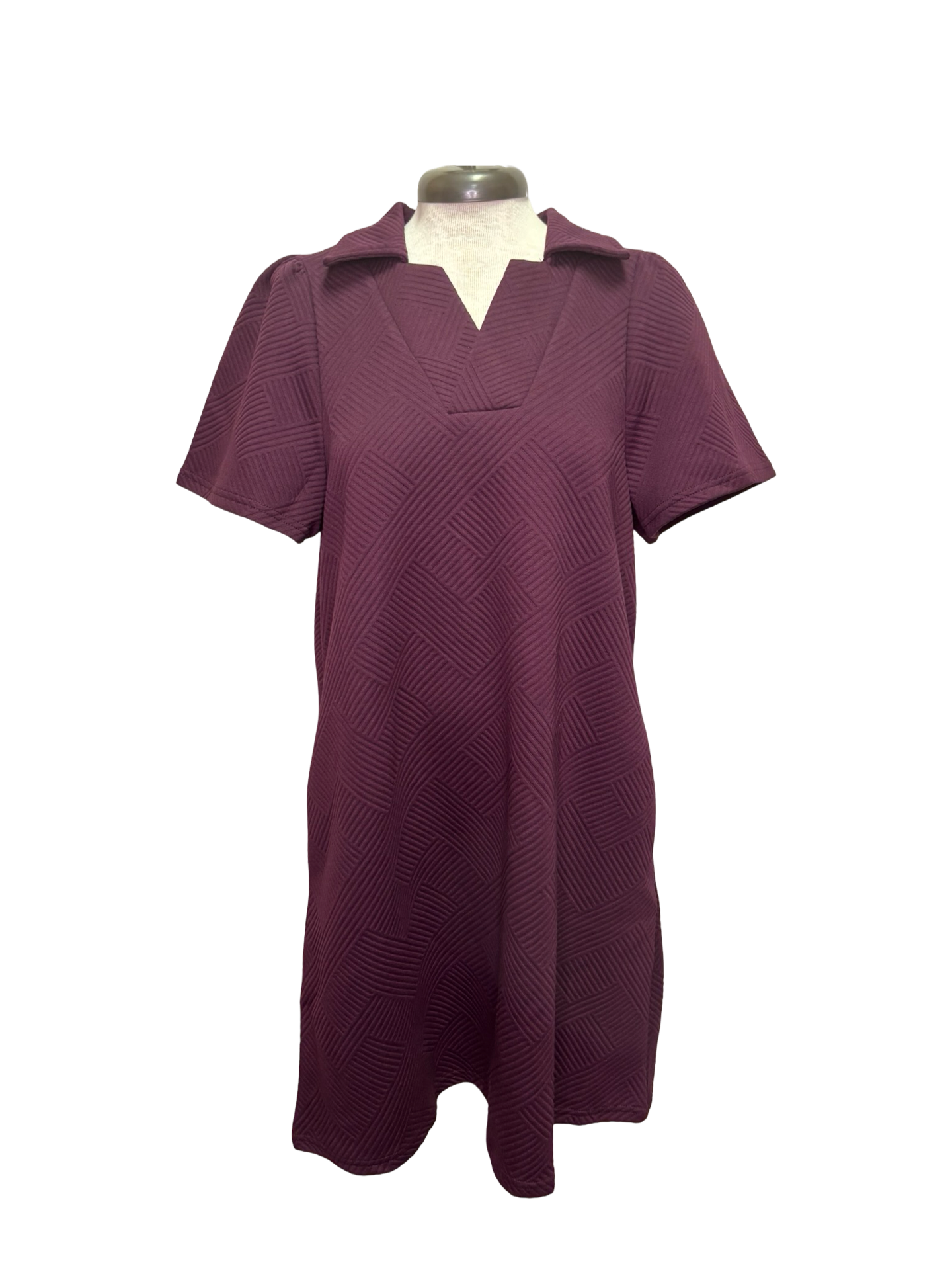 Collared Textured Dress Burgundy