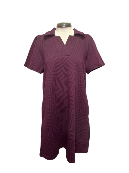 Collared Textured Dress Burgundy