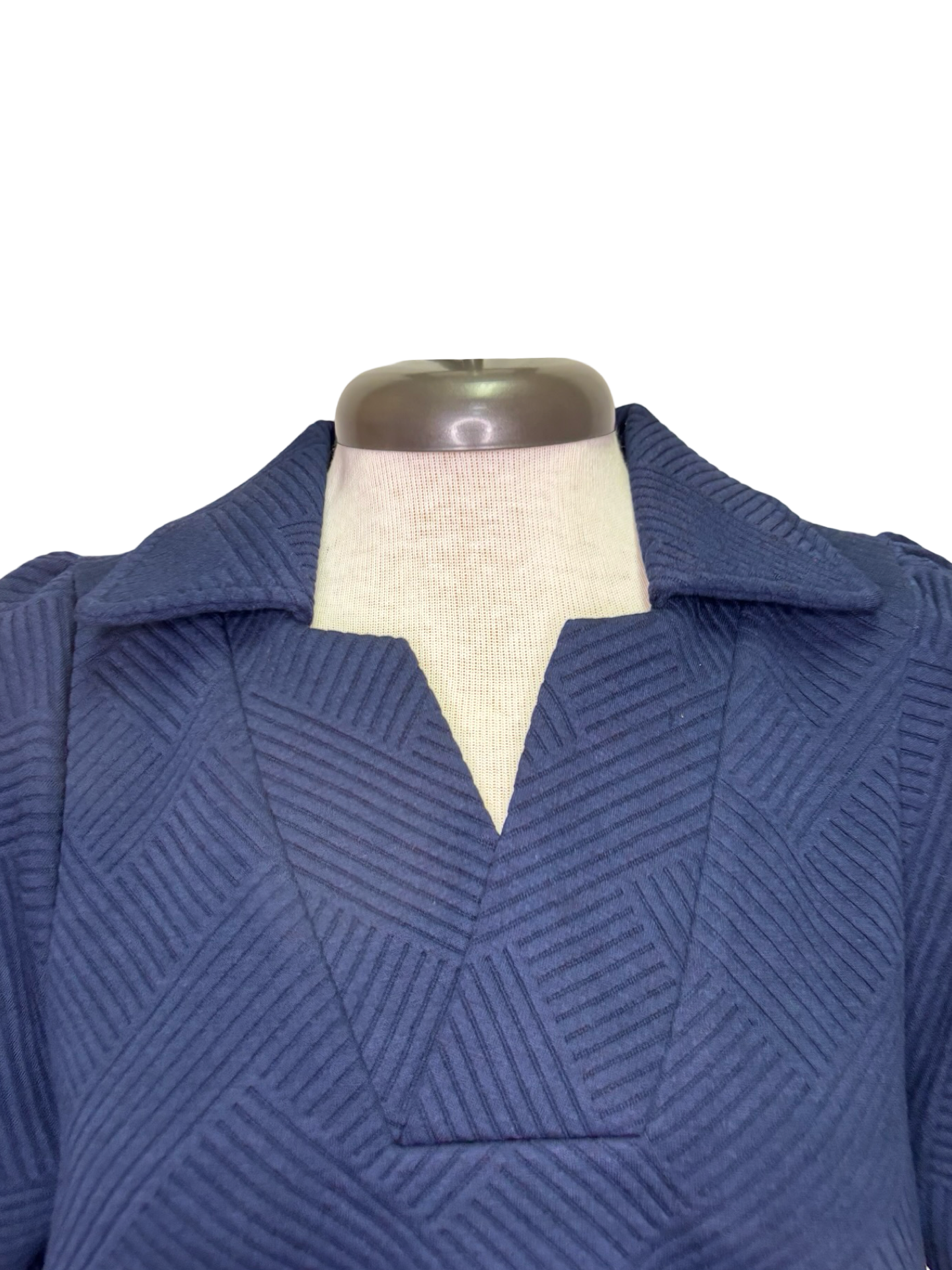 Collared Textured Dress Navy