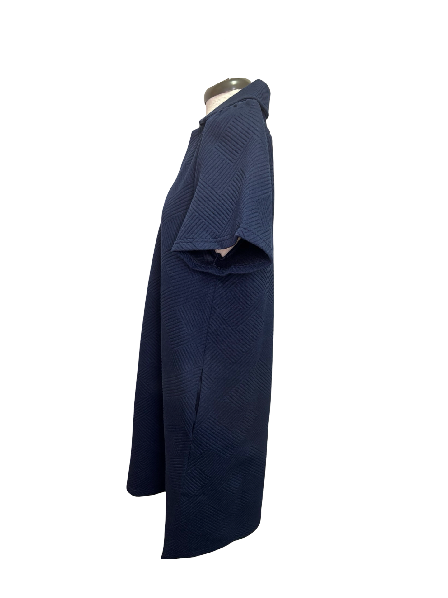 Collared Textured Dress Navy