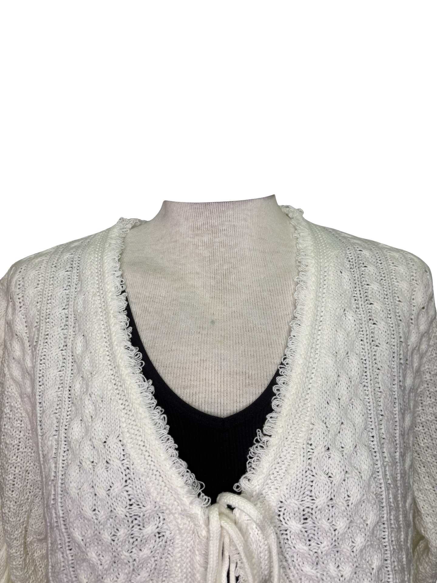 Cardigan Sweater with Front Ties Cream