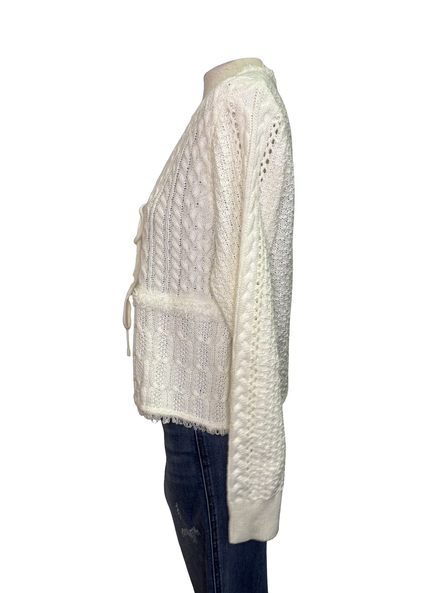 Cardigan Sweater with Front Ties Cream