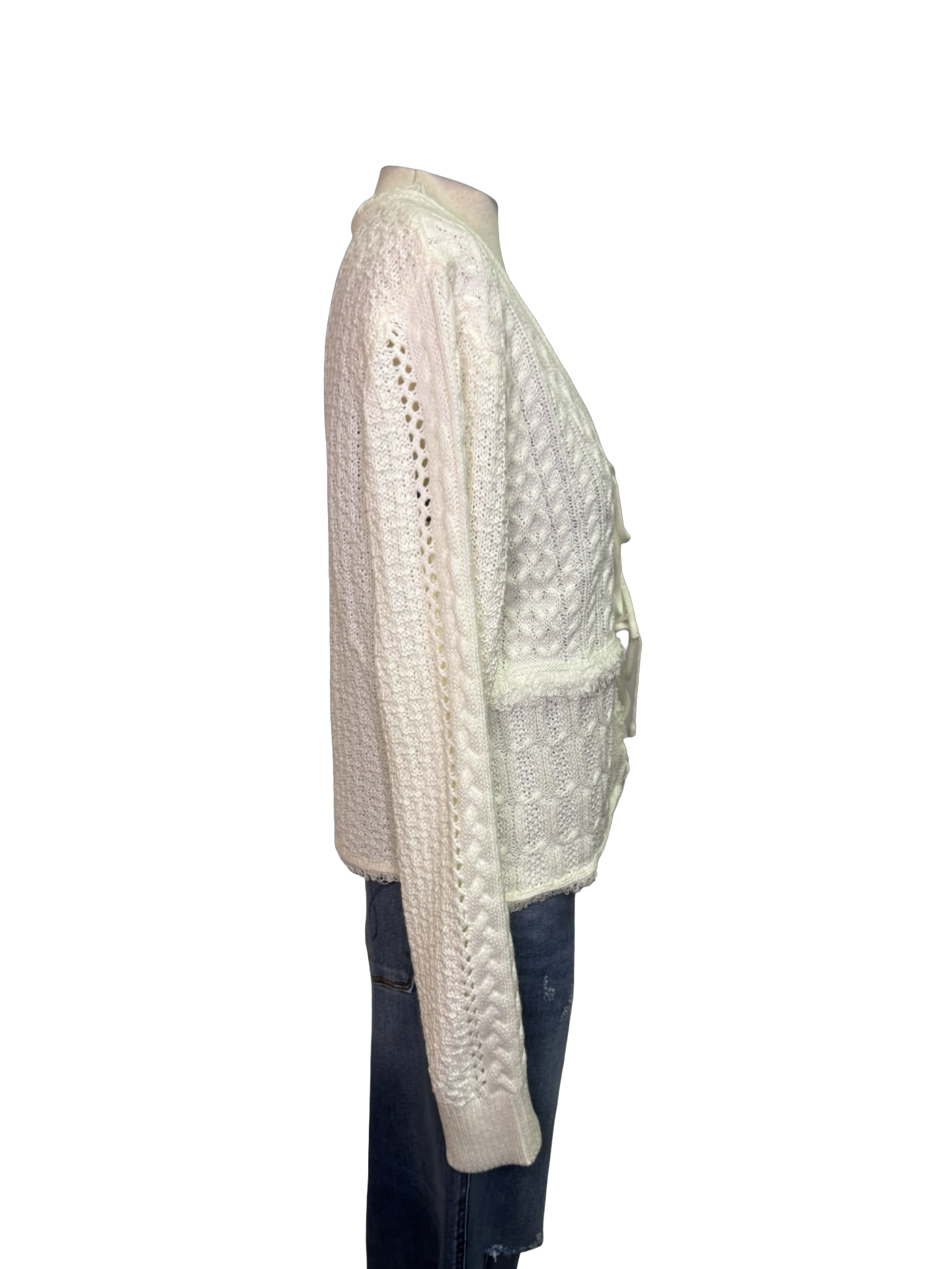 Cardigan Sweater with Front Ties Cream
