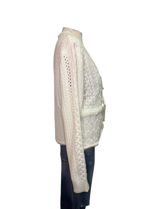 Cardigan Sweater with Front Ties Cream