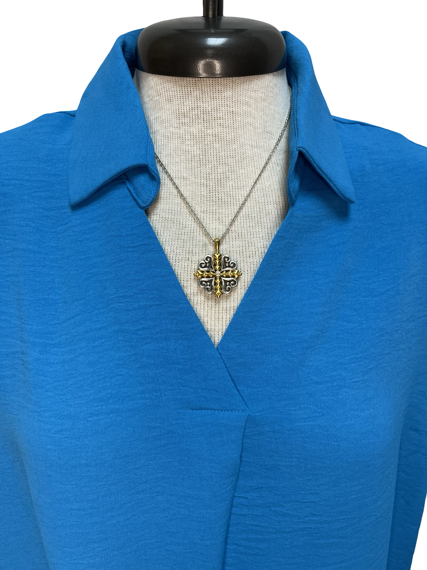 Collared Woven Top Diva Blue