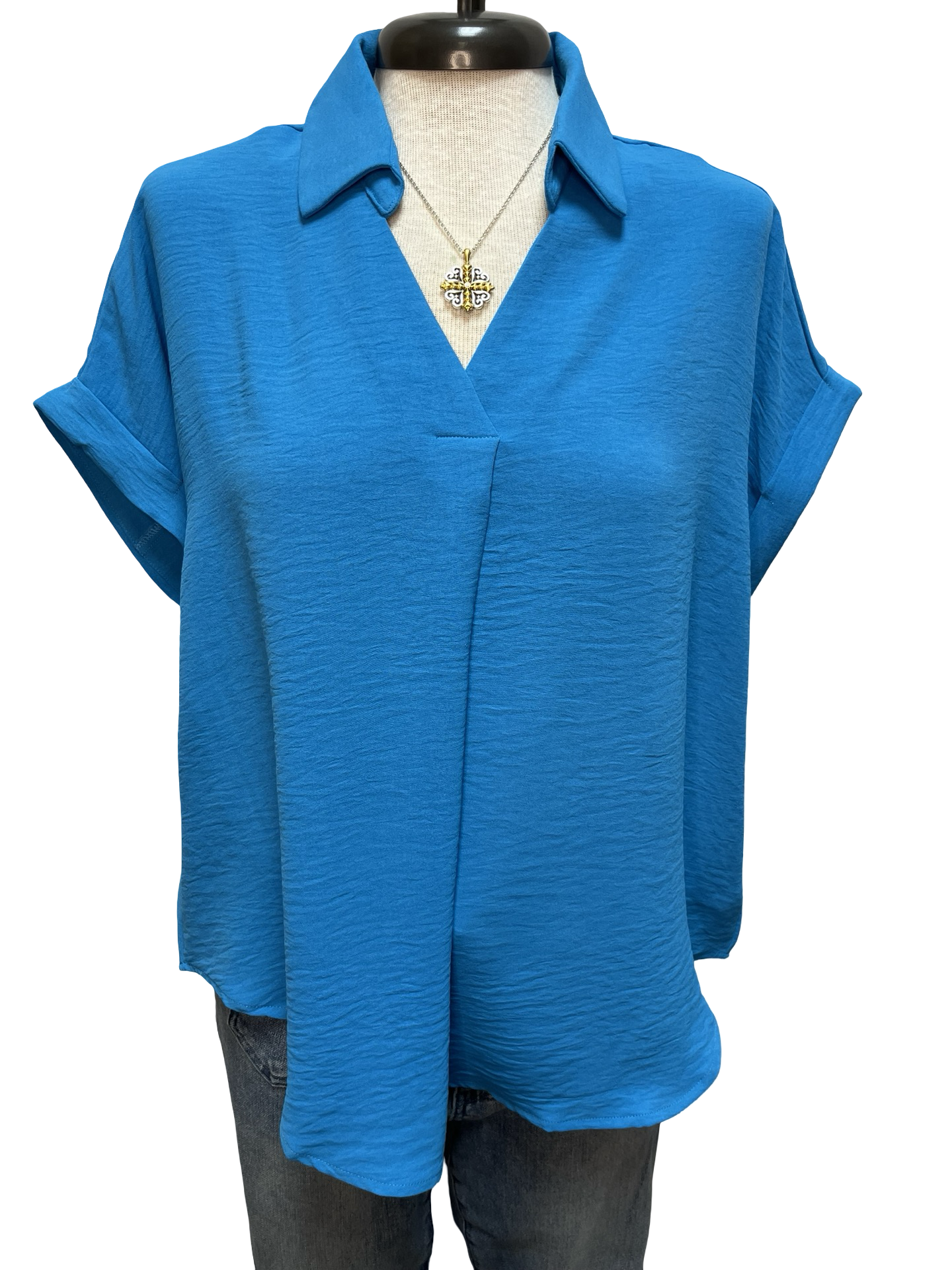 Collared Woven Top Diva Blue