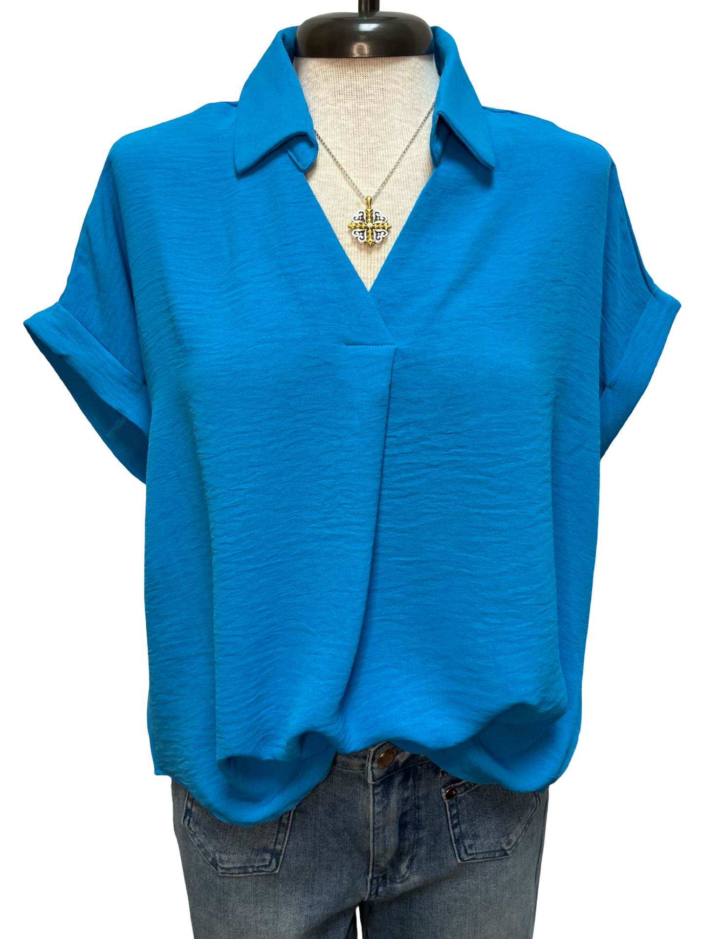 Collared Woven Top Diva Blue