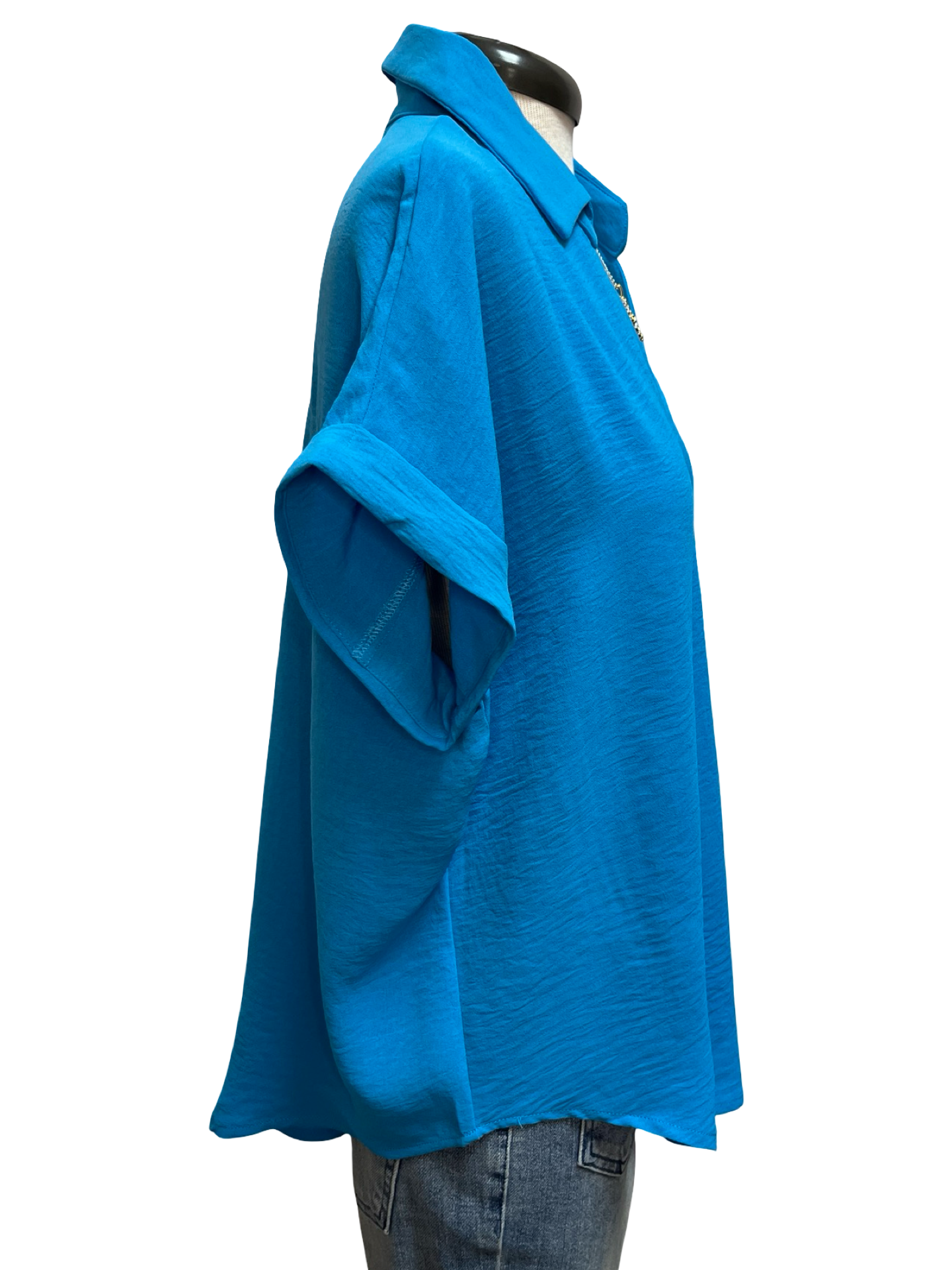 Collared Woven Top Diva Blue