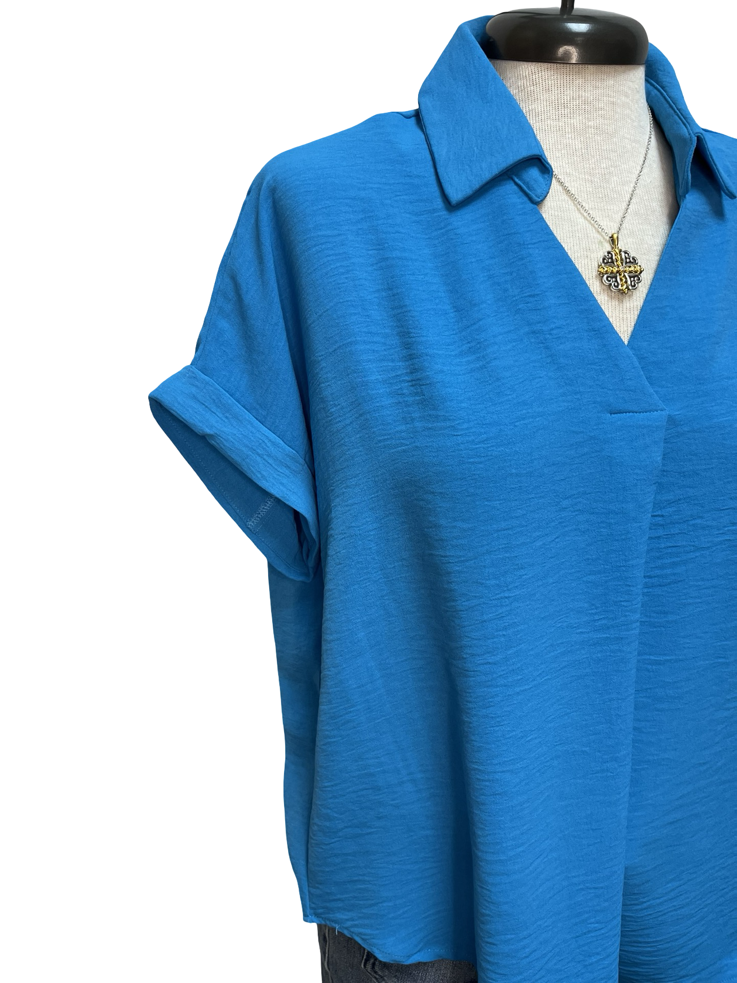 Collared Woven Top Diva Blue