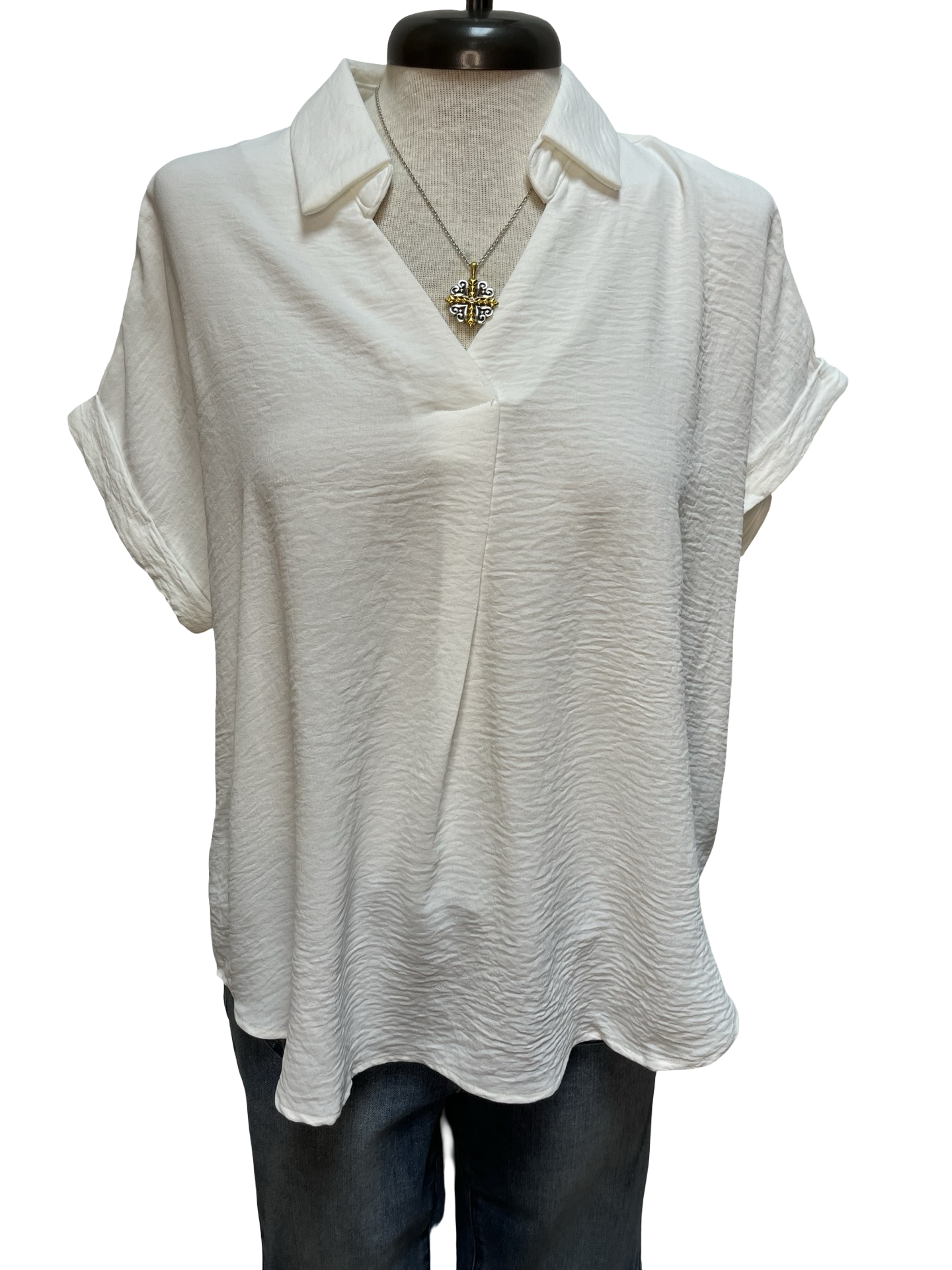Collared Woven Top Off White