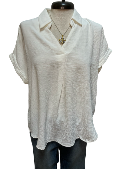 Collared Woven Top Off White